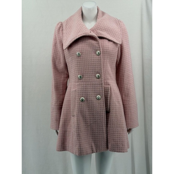 Worthington Jackets & Blazers - Worthington Pea Coat Womens Medium Pink Tweed Wool Blend Lined Preppy Academia